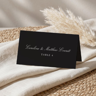 Classic Script Black Elegant Custom Name Wedding Table Number