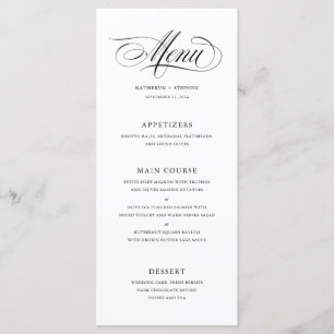 Classic Script Calligraphy Wedding Dinner Menu