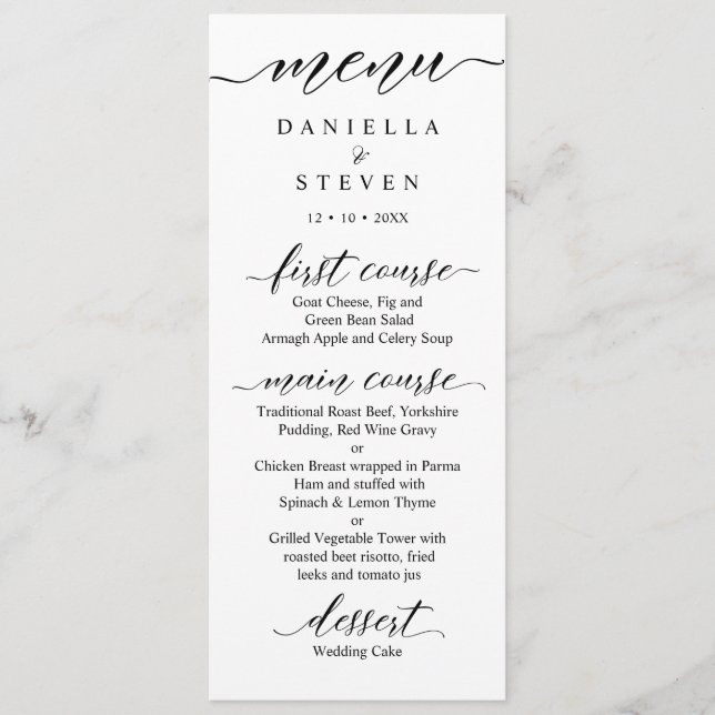 Classic Script Calligraphy Wedding Menu Card 2 (Front)