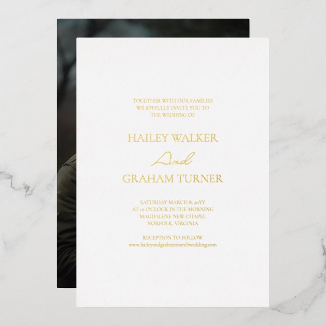 Classic Script Calligraphy White Photo Wedding (Front/Back)