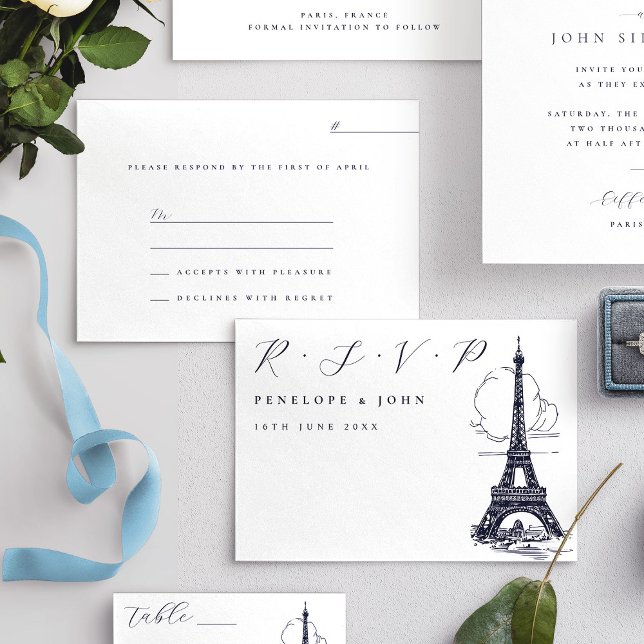 Classic Script Eiffel Tower Illustration Wedding RSVP Card (Classic Script Eiffel Tower Illustration Wedding RSVP Card)