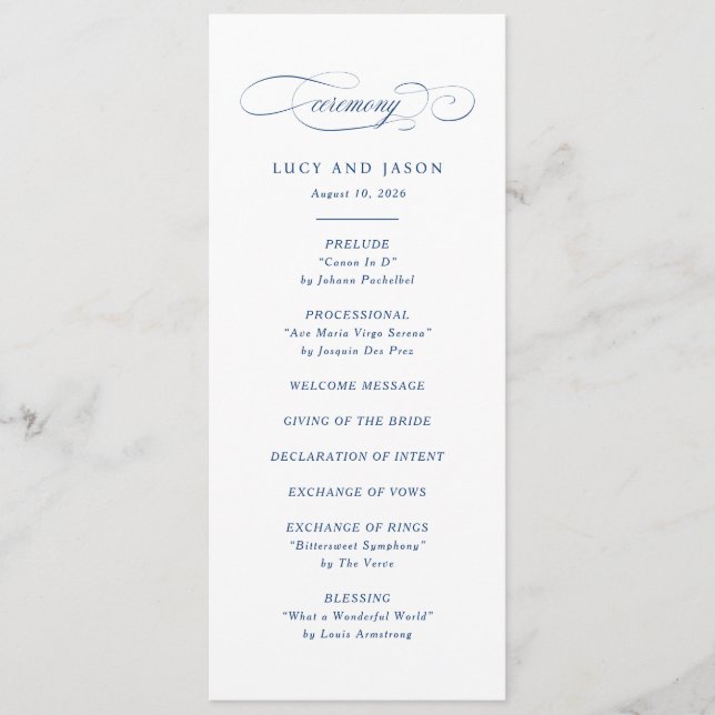 Classic Script Elegance Wedding Ceremony Program (Front)
