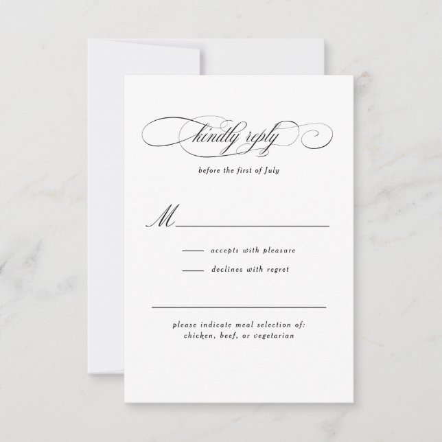 Classic Script Elegance Wedding RSVP Card (Front)