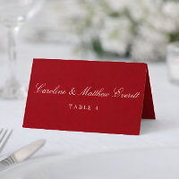 Classic Script Elegant Custom Names Red Place Card
