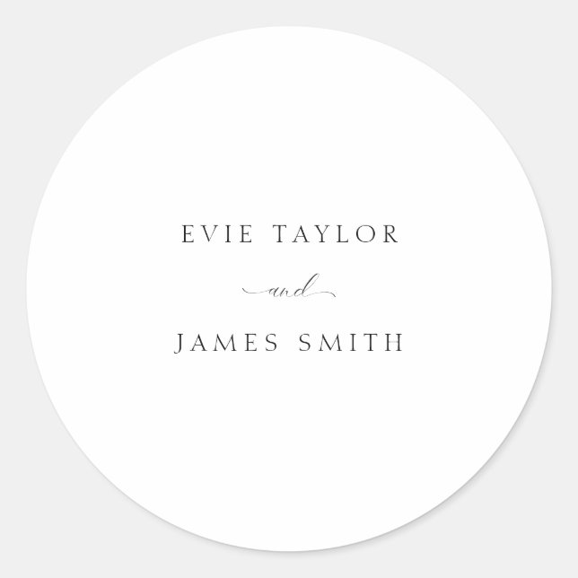 Classic Script Elegant Minimalist Wedding Round Sticker (Front)