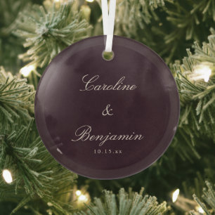 Classic Script Elegant Plum Wedding Custom  Glass Ornament