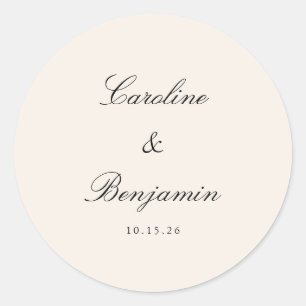 Classic Script Elegant Wedding Custom Ivory Cream Classic Round Sticker