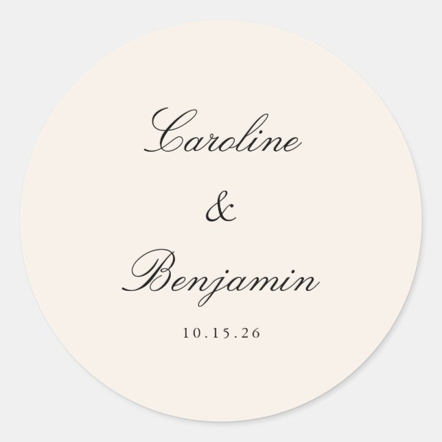 Classic Script Elegant Wedding Custom Ivory Cream Classic Round Sticker (Front)