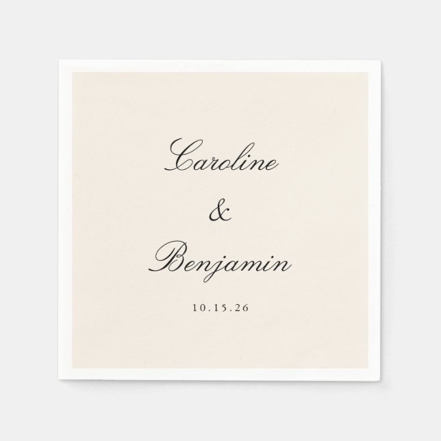 Classic Script Elegant Wedding Custom Names Ivory Napkin (Front)