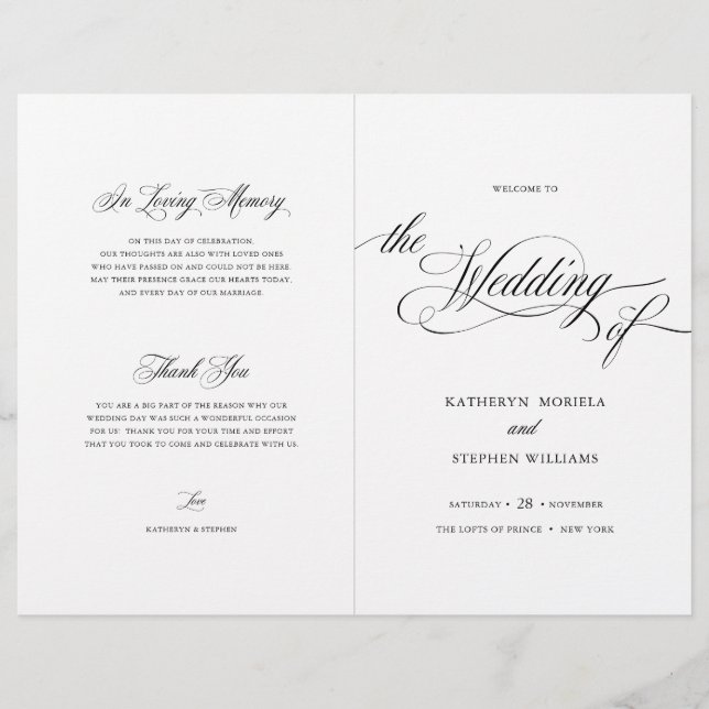 Classic Script Elegant Wedding Program Booklet (Front)