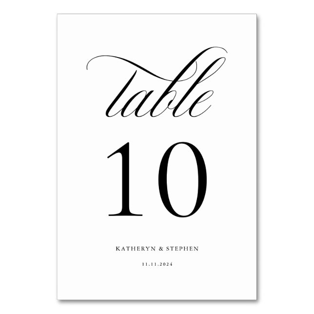 Classic Script Elegant Wedding Table Number 10 (Front)