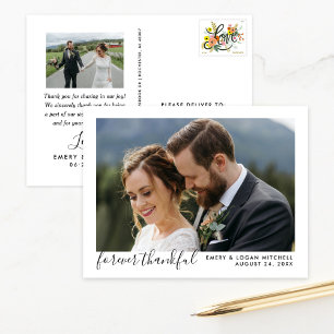 Classic Script Forever Thankful Wedding Photo Postcard
