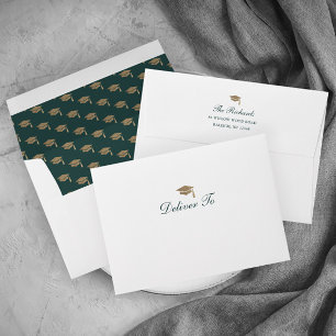 Classic Script Gold Cap Graduation Invitation Envelope