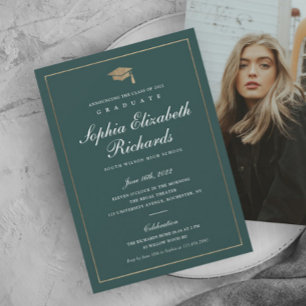 Classic Script Gold Photo Graduation Announcement