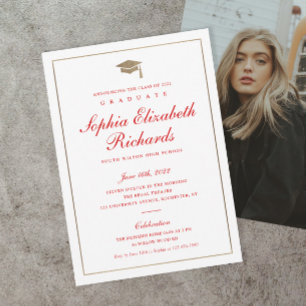Classic Script Gold Photo Graduation Invitation