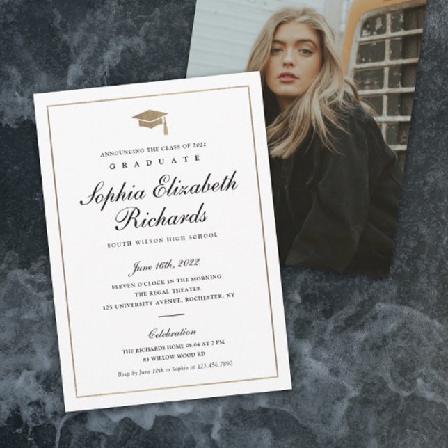 Classic Script Gold Photo Graduation Invitation (Creator Uploaded)