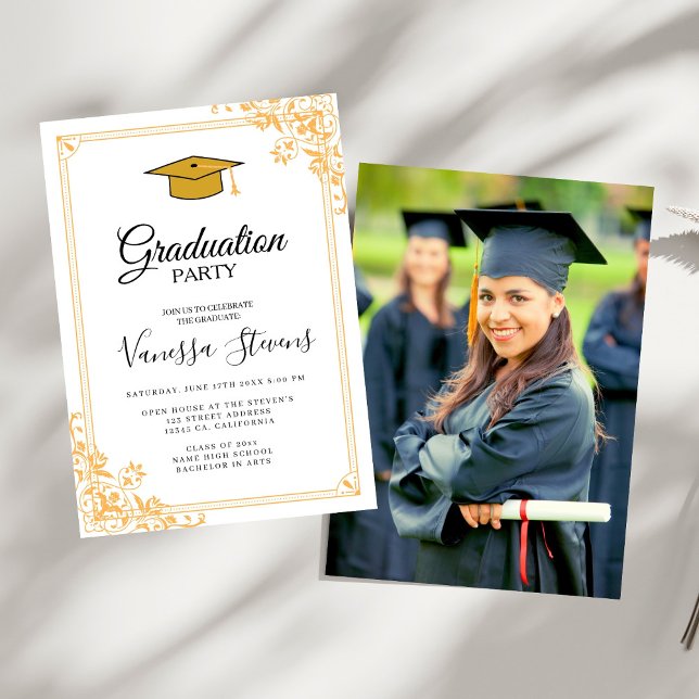 Classic Script Gold Photo Graduation Invitation (Creator Uploaded)