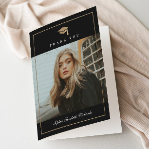 Classic Script Gold Photo Graduation Thank You Card