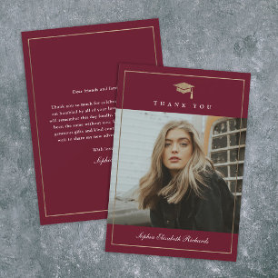 Classic Script Gold Photo Graduation Thank You Card