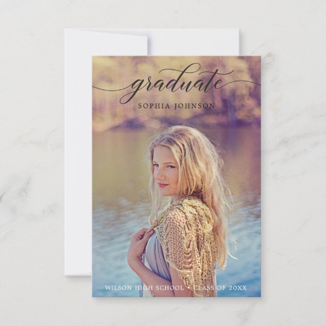 Classic Script Graduation Announcement with Photo (Front)