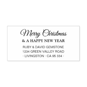 Classic Script Merry Christmas Happy New Year Self-inking Stamp