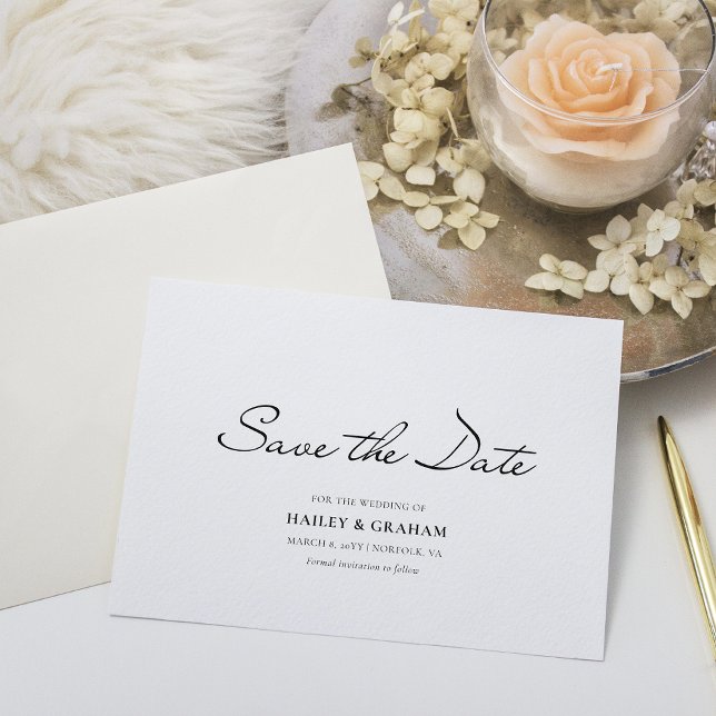 Classic Script Minimal White Wedding Save the Date Invitation (Creator Uploaded)