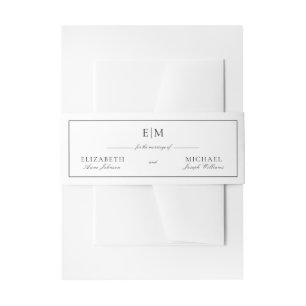Classic Script Monogram Black Wedding Invitation Belly Band