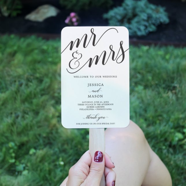 Classic Script Mr and Mrs Wedding Program Fan (Creator Uploaded)