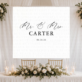 Classic Script Mr & Mrs Wedding Backdrop Banner Tapestry