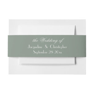 Classic Script Names Elegant Sage Green Wedding  Invitation Belly Band