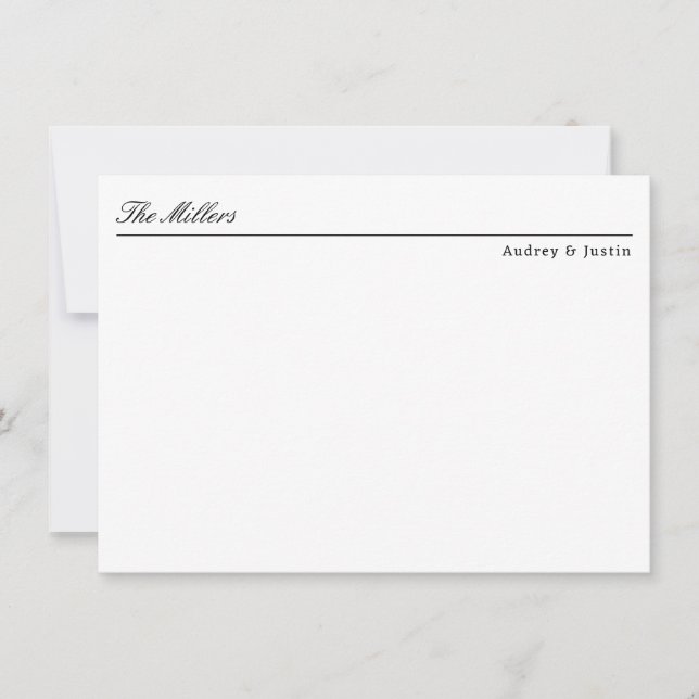 Classic Script Offset Name Black Personalized Flat Card (Front)