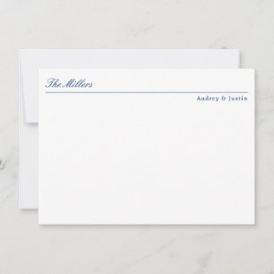 Classic Script Offset Name Blue Personalized Flat Card