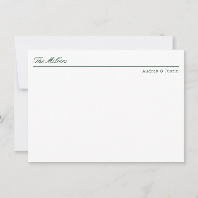 Classic Script Offset Name Green Personalized Flat Card (Front)