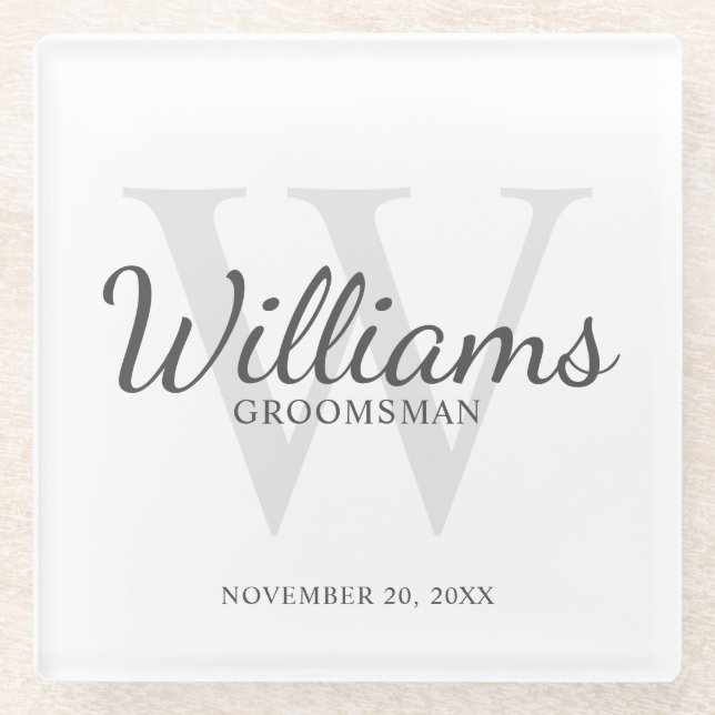 Classic Script Personalized Groomsmen Glass Coaster (Front)