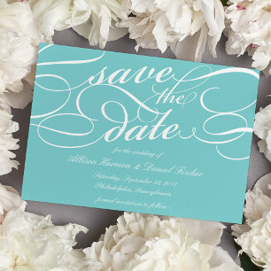 Classic Script Save the Date   Robin's Egg