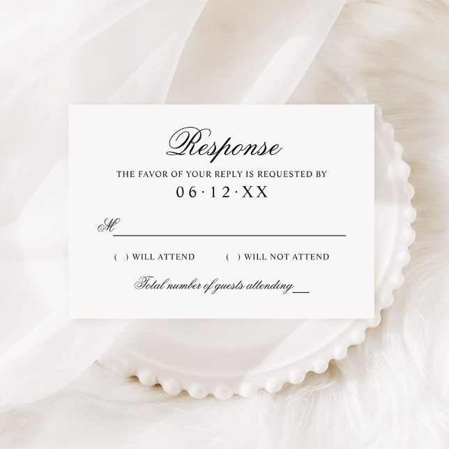 Classic Script Serif Black White Wedding RSVP Card (Creator Uploaded)