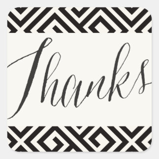 Classic Script Thanks Geometric Greek Key Wedding Square Sticker