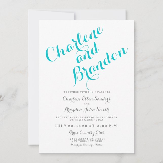 Classic Script | Turquoise Wedding Invitation (Front)