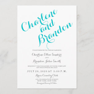 Classic Script   Turquoise Wedding Invitation