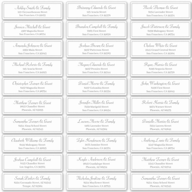 Classic Script Wedding Guest Names Address (Front)