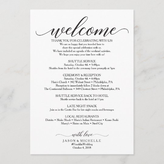 Classic Script Wedding Itinerary - Wedding Welcome Program | Zazzle.ca