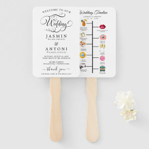Classic Script Wedding Program and Timeline Hand Fan