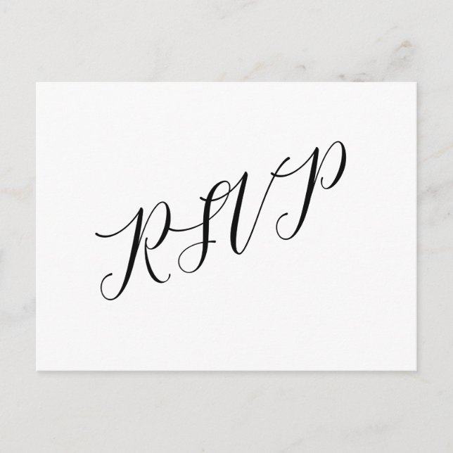 Classic Script Wedding RSVP Postcard Black White (Front)