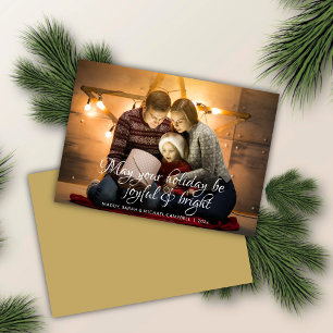 Classic Scripted Wish Muted Gold Photo Christmas Holiday Card