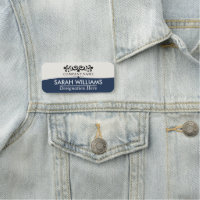 Classic Scroll Black Ivory Navy Name Tag