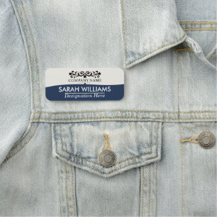 Classic Scroll Black Ivory Navy Name Tag