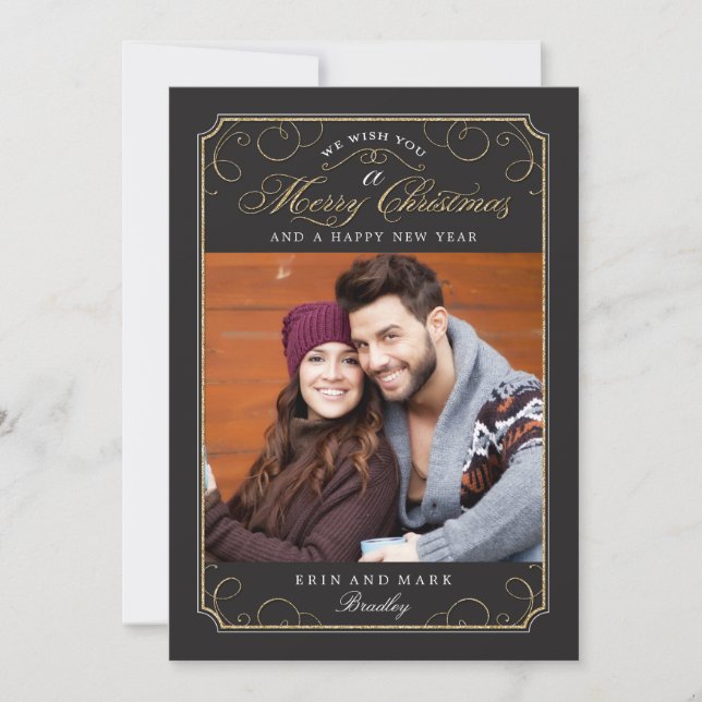 Classic Scroll Christmas Card / Holiday Photo Card (Front)