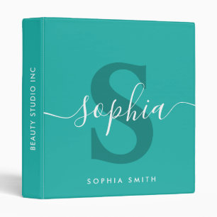 Classic Sea Green Monogram Script Name Initials  Binder