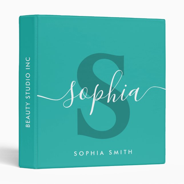 Classic Sea Green Monogram Script Name Initials  Binder (Front/Spine)