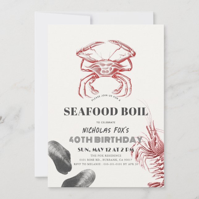 Classic Seafood Boil Invitation Anniversaire (Devant)